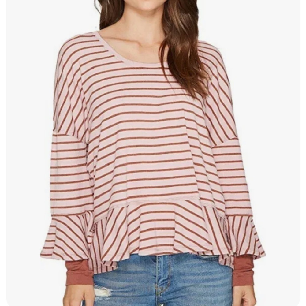 Free People Round About Tee Stripe‎ Top Small